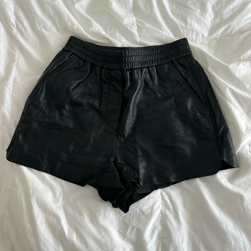 leather high waisted shorts